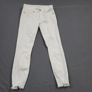 Loft‎ White Skinny Crop Cropped Jeans Frayed Hem Size 24/00 Slim Pockets
